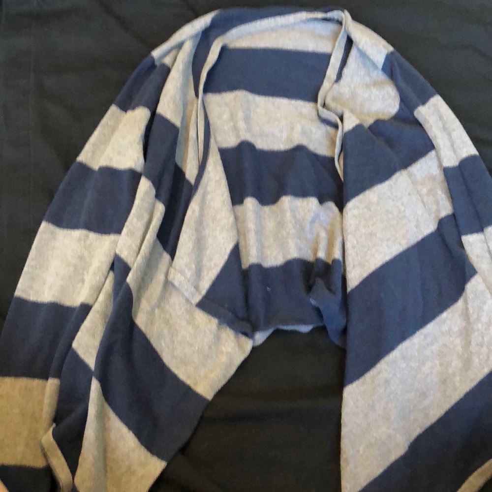 Blue and gray striped cardigan